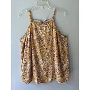 Old Navy Sz L Halter Yellow Floral Tank Top Square‎ Neck Camisole Pullover